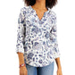 Blusa feminina de algodão estampada com 3/4 botões na frente, tamanho médio, estilo &amp; co
