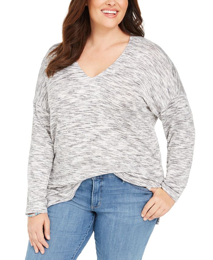 Suéter túnica de malha Space Dye Plus feminino Style &amp; Co, preto, tamanho 2XL