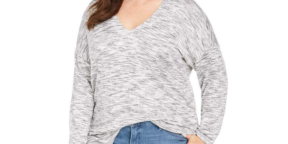 Suéter túnica de malha Space Dye Plus feminino Style &amp; Co, preto, tamanho 2XL