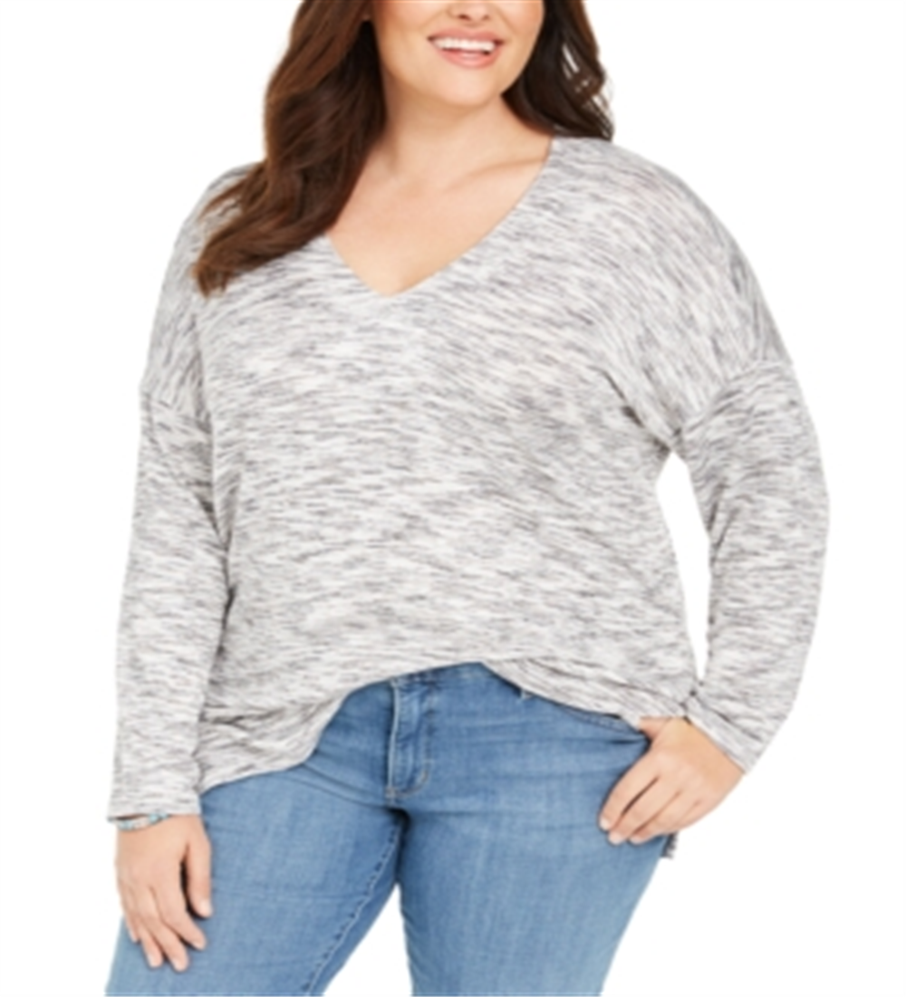 Suéter túnica de malha Space Dye Plus feminino Style &amp; Co, preto, tamanho 2XL
