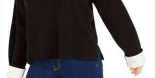 Suéter feminino Bar III de manga comprida e gola redonda, preto, tamanho XX-S