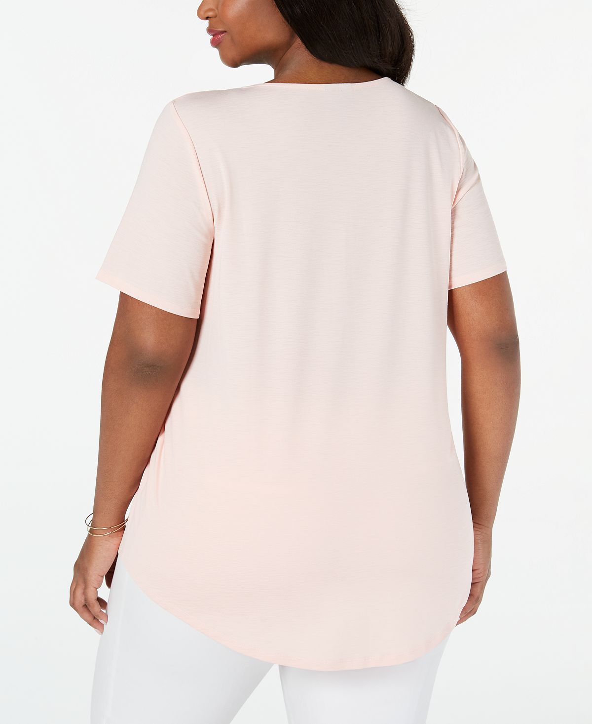JM Collection Top Feminino Plus com Acabamento Metálico e Decote em Forma de Fechadura Rosa Tamanho 0X