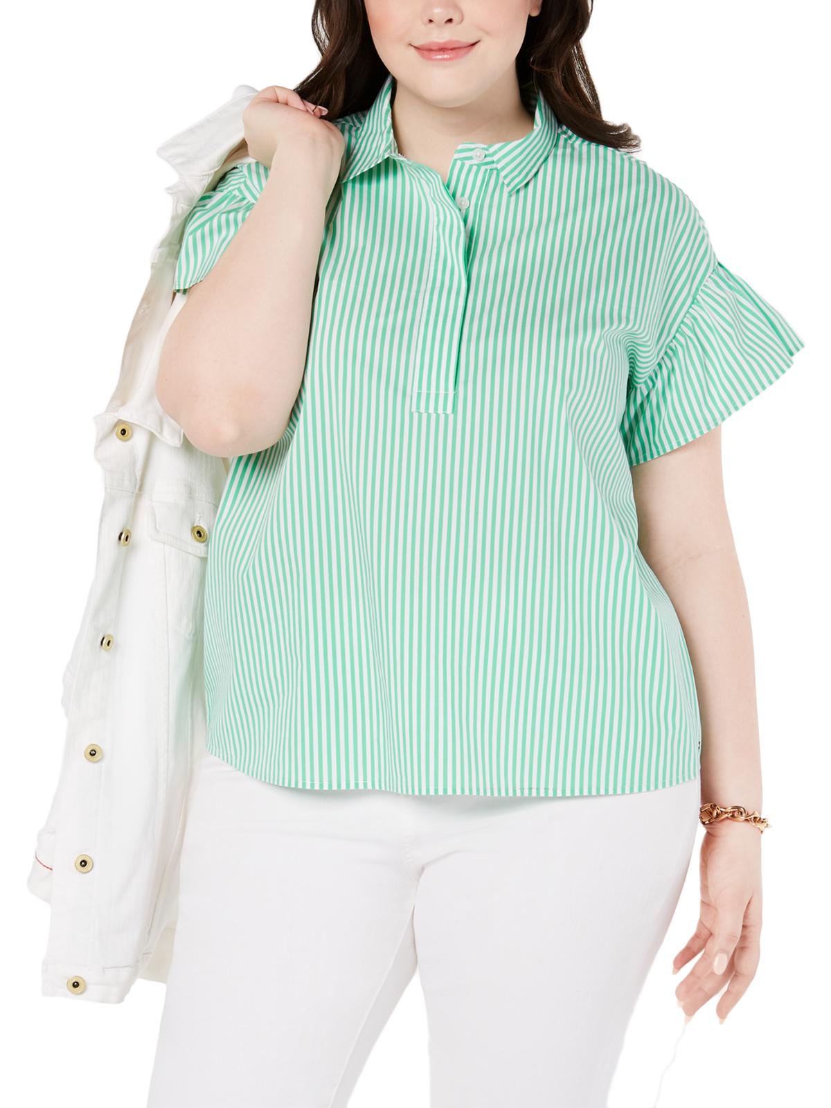 Tommy Hilfiger Blusa Feminina Listrada com Babados Plus Verde Tamanho GG
