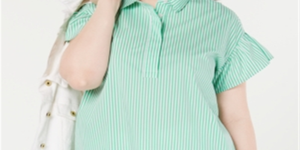 Tommy Hilfiger Blusa Feminina Listrada com Babados Plus Verde Tamanho GG