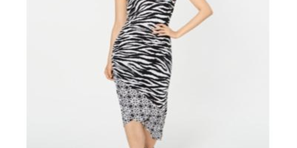 Vestido MIDI com estampa animal feminino INC International Concepts, preto, tamanho pequeno M