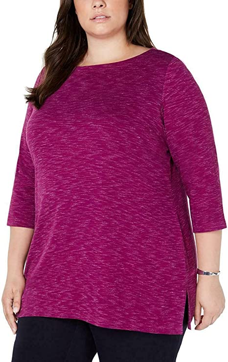 Blusa feminina Karen Scott Plus Space Dye manga 3/4 roxa tamanho XXG
