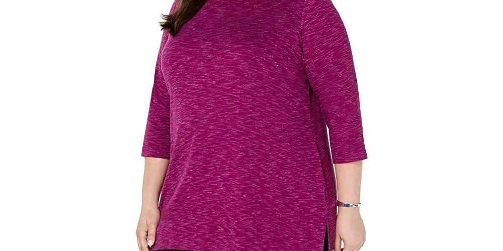 Blusa feminina Karen Scott Plus Space Dye manga 3/4 roxa tamanho XXG