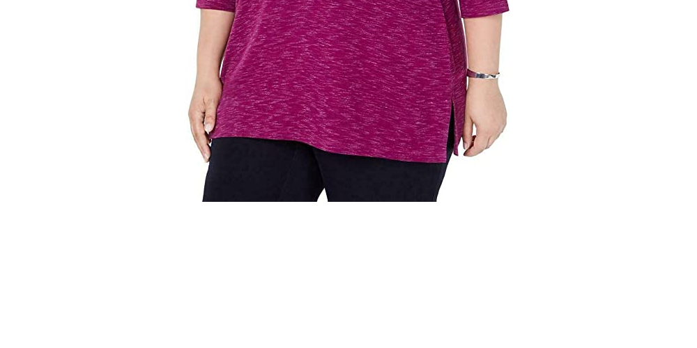 Blusa feminina Karen Scott Plus Space Dye manga 3/4 roxa tamanho XXG