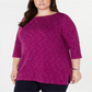 Blusa feminina Karen Scott Plus Space Dye manga 3/4 roxa tamanho XXG
