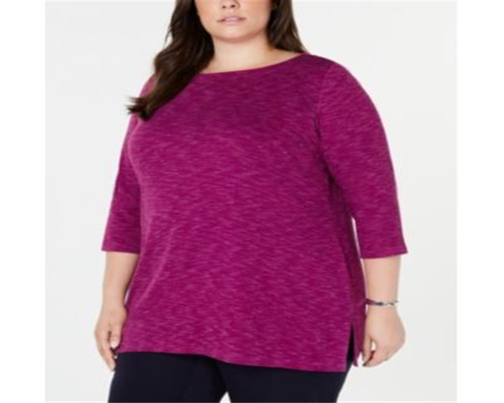 Blusa feminina Karen Scott Plus Space Dye manga 3/4 roxa tamanho XXG