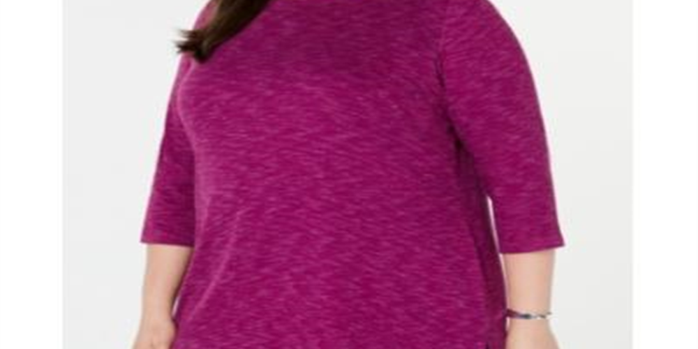 Blusa feminina Karen Scott Plus Space Dye manga 3/4 roxa tamanho XXG