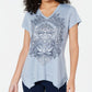 Camiseta feminina com estampa gráfica e bainha de lenço, estilo &amp; co, azul, tamanho pequeno