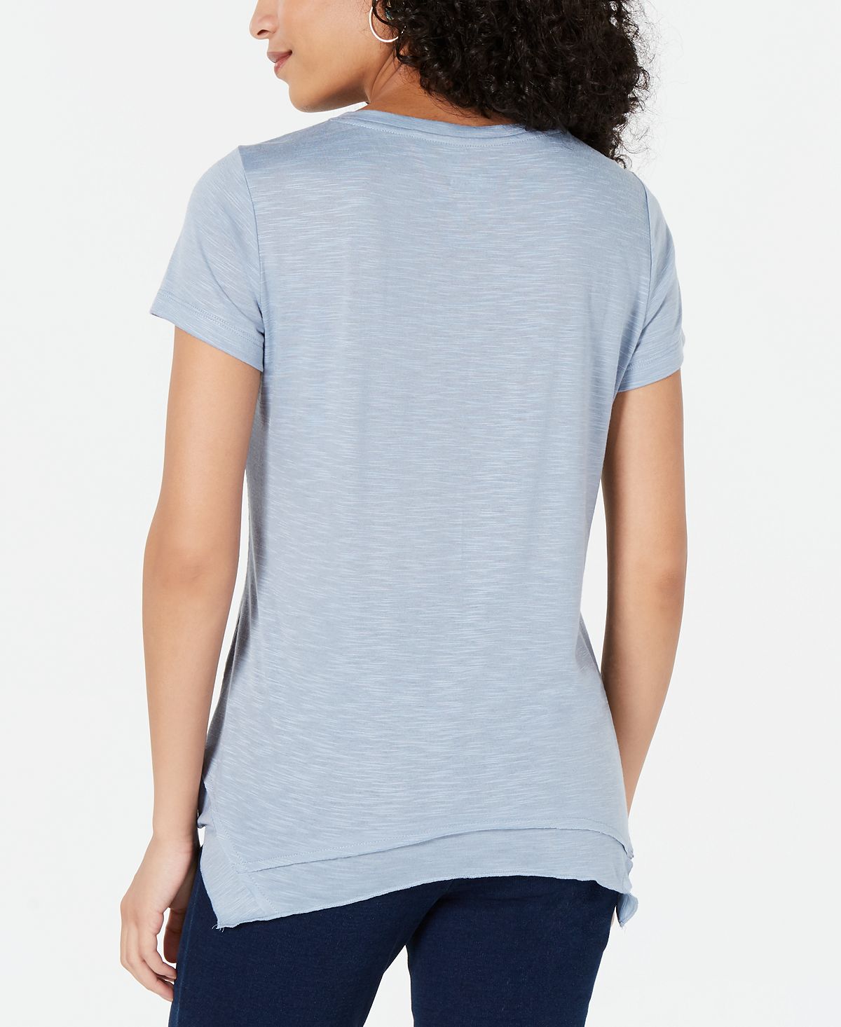Camiseta feminina com estampa gráfica e bainha de lenço, estilo &amp; co, azul, tamanho pequeno