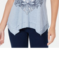 Camiseta feminina com estampa gráfica e bainha de lenço, estilo &amp; co, azul, tamanho pequeno