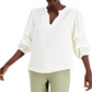 Blusa feminina Willow Drive estampada com decote dividido, branca, tamanho médio