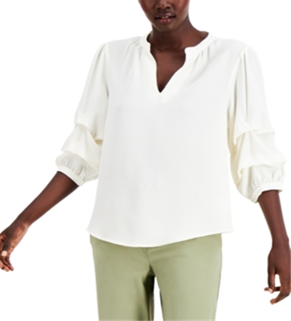 Blusa feminina Willow Drive estampada com decote dividido, branca, tamanho médio