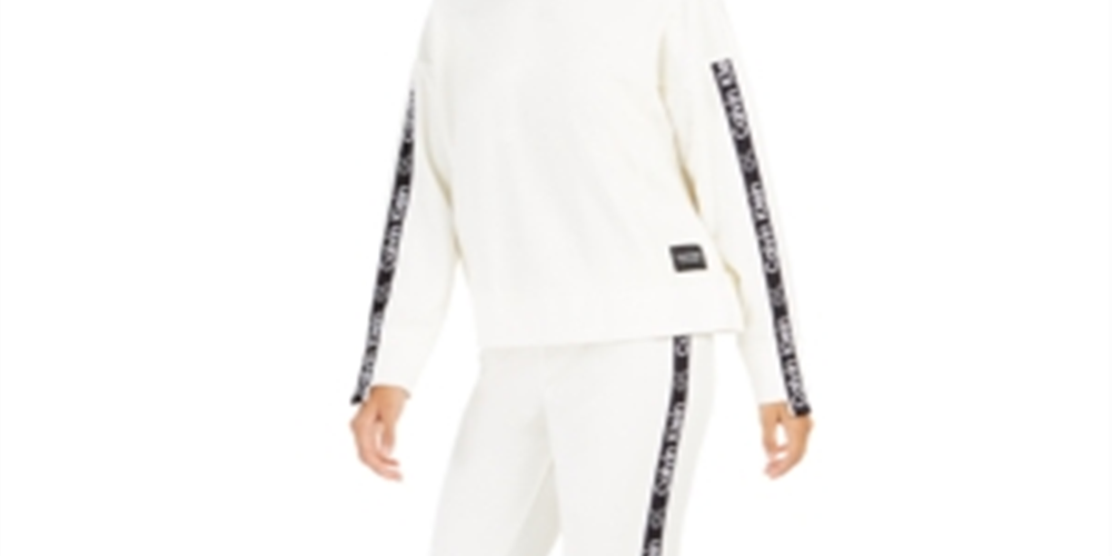 Calvin Klein Moletom Feminino Performance Velour Logo Branco Tamanho Grande