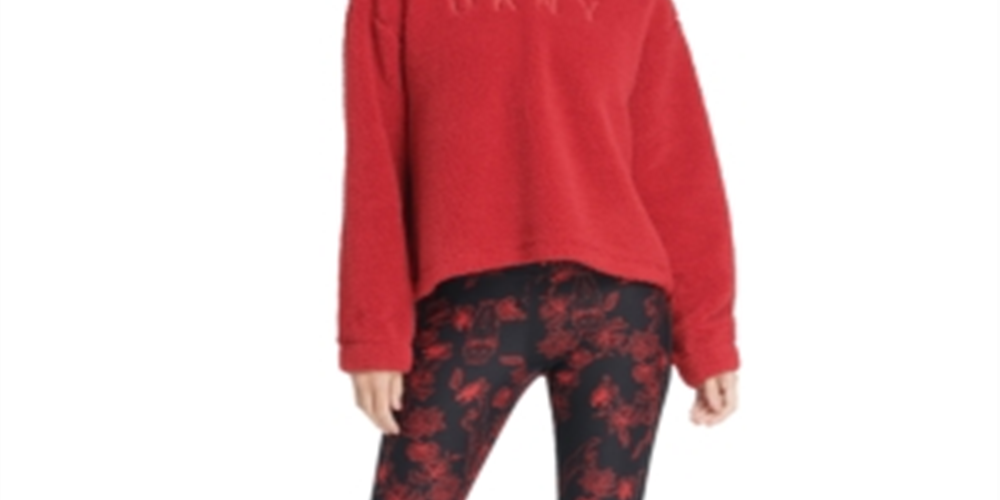 Moletom com capuz feminino DKNY Sherpa Fleece com logotipo, vermelho, tamanho pequeno