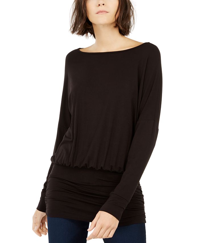 Blusa feminina INC com manga dolman franzida, preta, tamanho M