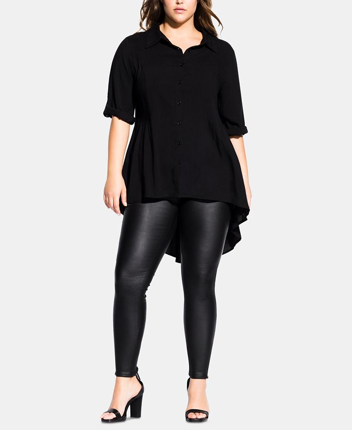 Camisa feminina City Chic Fierce High Low - Verde Tamanho X-Grande