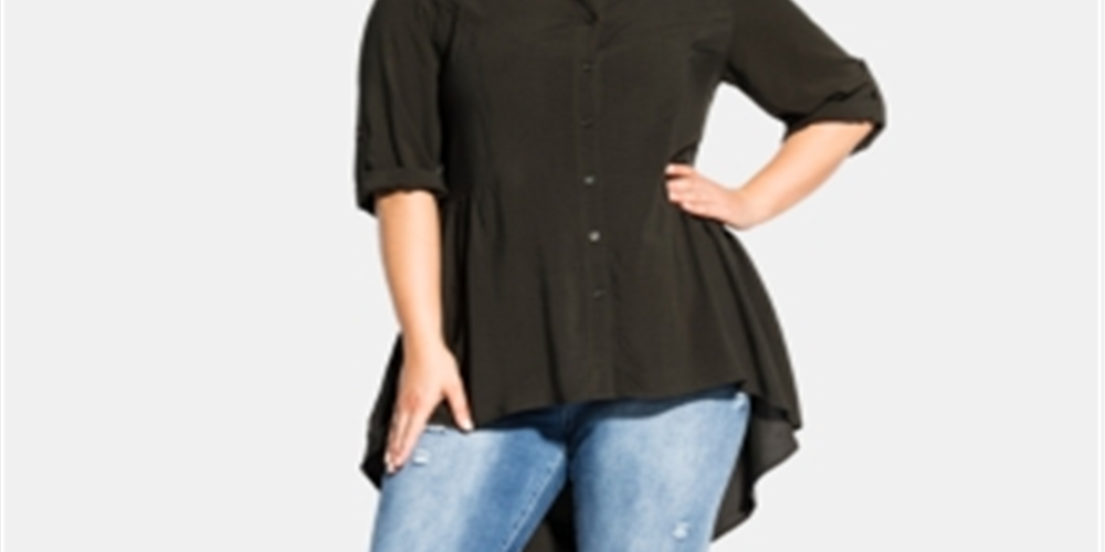 Camisa feminina City Chic Fierce High Low - Verde Tamanho X-Grande