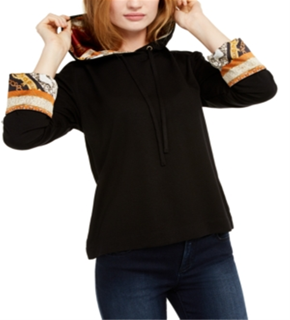 Moletom com capuz feminino estampado INC International Concepts, preto, tamanho GG