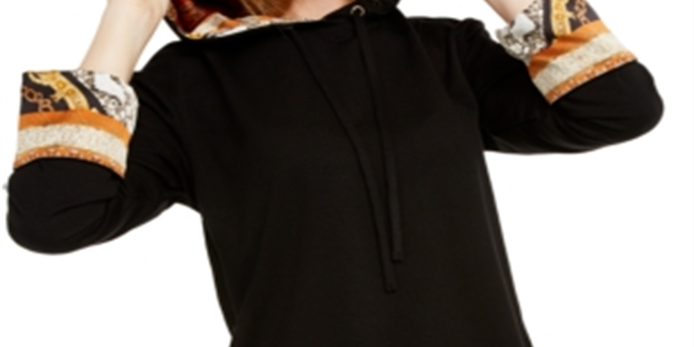 Moletom com capuz feminino estampado INC International Concepts, preto, tamanho GG