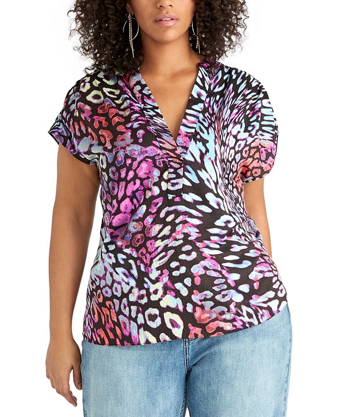 Blusa estampada Odelia Plus Rachel Roy feminina, preta, tamanho 0X