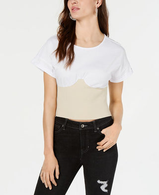 Top espartilho feminino Kendall Kylie com mangas e punhos costurados, branco, tamanho G