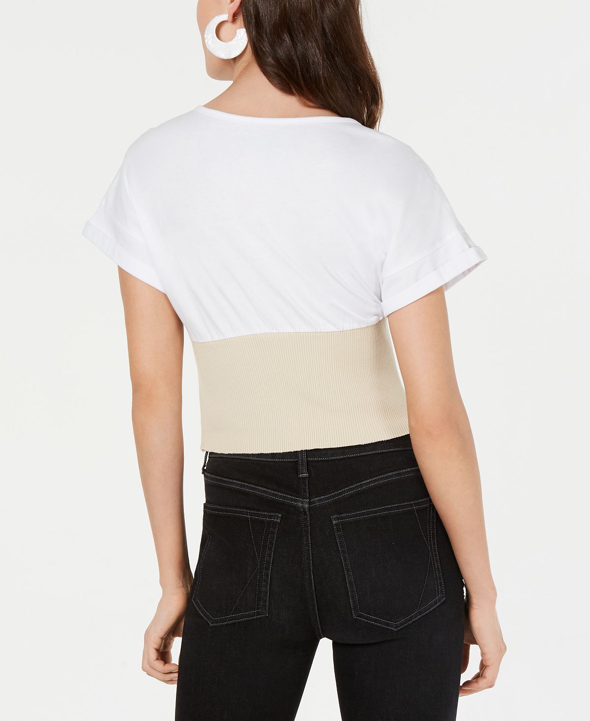 Top espartilho feminino Kendall Kylie com mangas e punhos costurados, branco, tamanho G