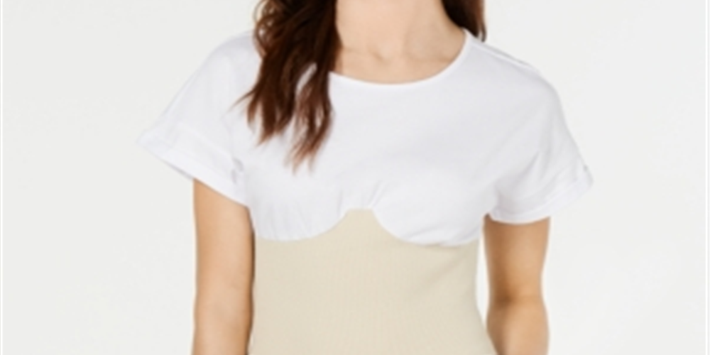 Top espartilho feminino Kendall Kylie com mangas e punhos costurados, branco, tamanho G