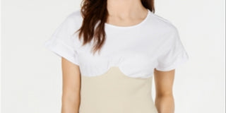 Top espartilho feminino Kendall Kylie com mangas e punhos costurados, branco, tamanho G