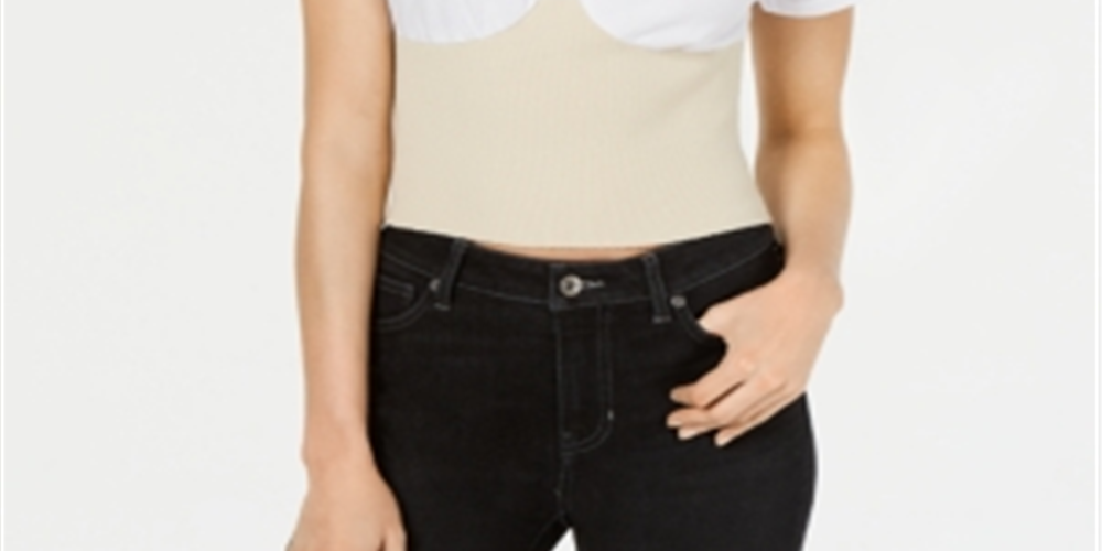 Top espartilho feminino Kendall Kylie com mangas e punhos costurados, branco, tamanho G