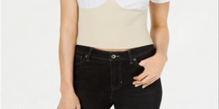 Top espartilho feminino Kendall Kylie com mangas e punhos costurados, branco, tamanho G
