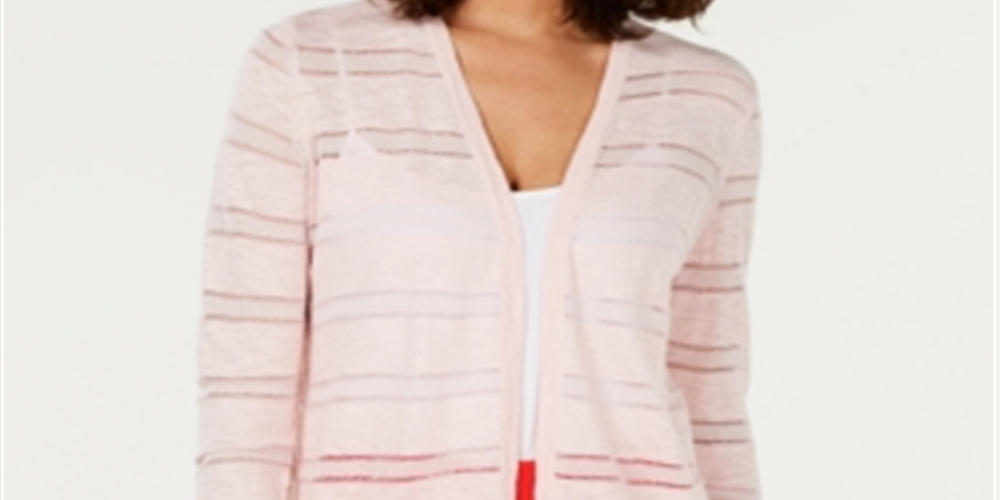 Cardigan feminino listrado Pointelle Charter Club rosa tamanho PSM