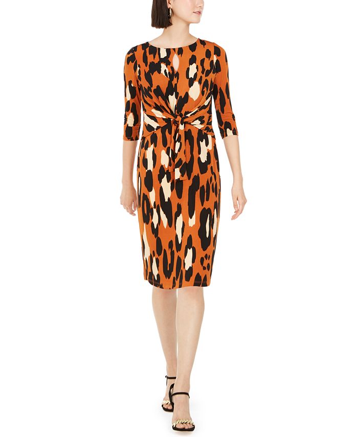 Vestido feminino MSK com estampa de leopardo e amarração frontal, laranja, tamanho pequeno M