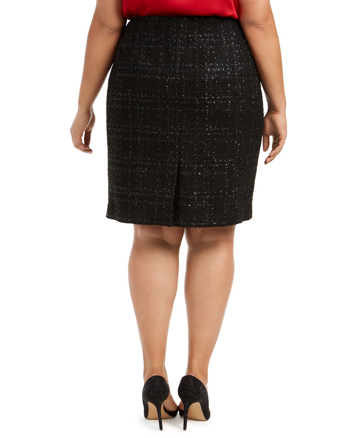 Saia lápis metálica Calvin Klein Plus Tweed feminina, preta, tamanho 20W
