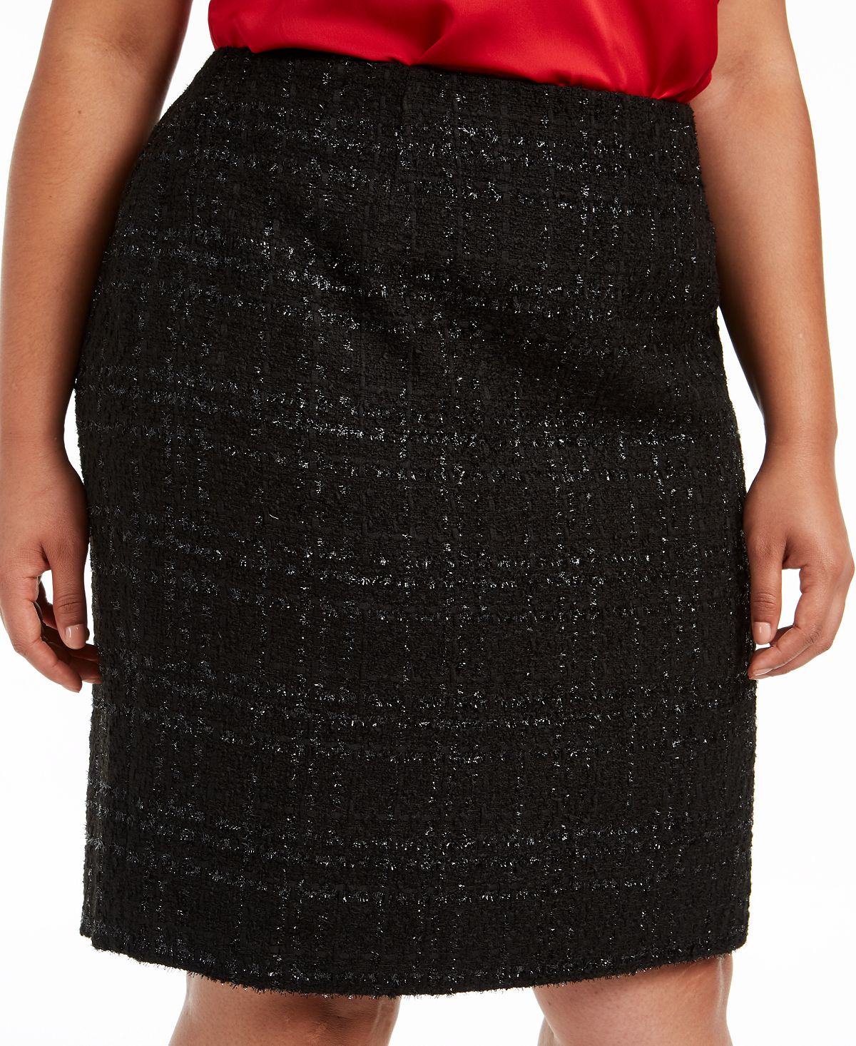 Saia lápis metálica Calvin Klein Plus Tweed feminina, preta, tamanho 20W