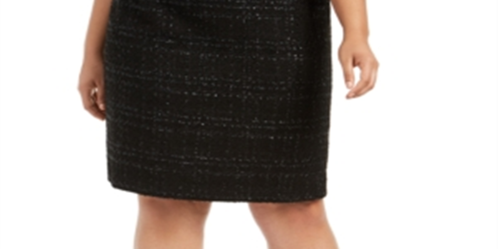 Saia lápis metálica Calvin Klein Plus Tweed feminina, preta, tamanho 20W