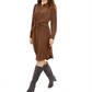 Vestido-camisa feminino Alfani com amarração na cintura e comprimento até o joelho, marrom, tamanho 16