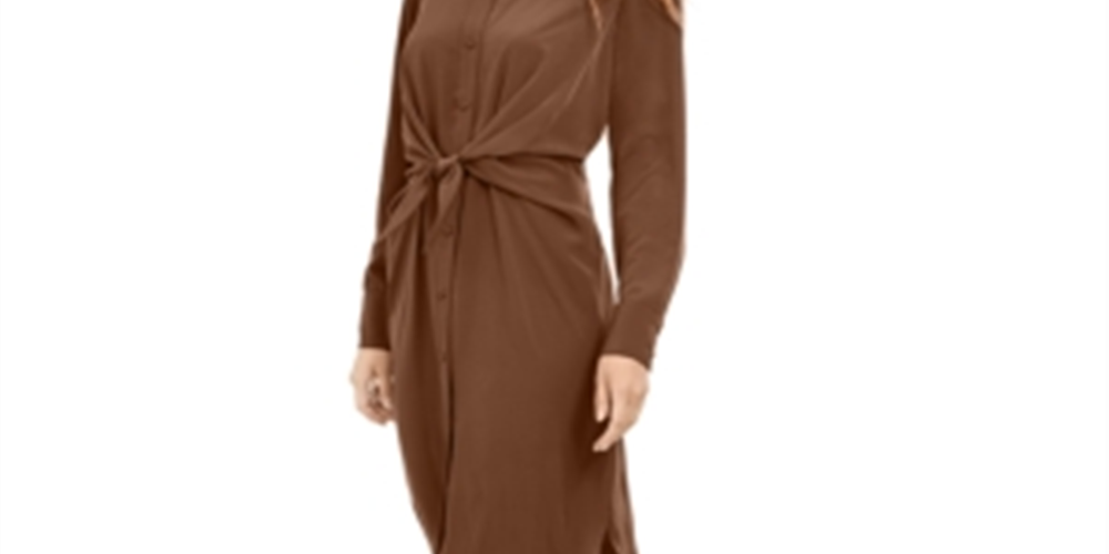 Vestido-camisa feminino Alfani com amarração na cintura e comprimento até o joelho, marrom, tamanho 16