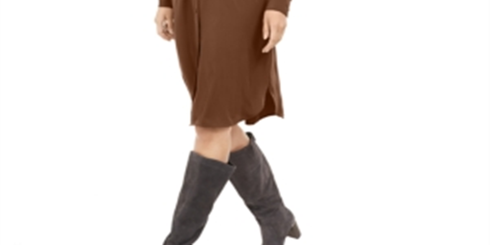 Vestido-camisa feminino Alfani com amarração na cintura e comprimento até o joelho, marrom, tamanho 16
