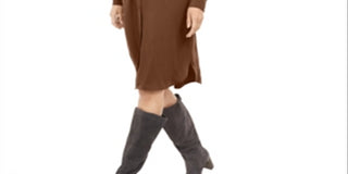 Vestido-camisa feminino Alfani com amarração na cintura e comprimento até o joelho, marrom, tamanho 16