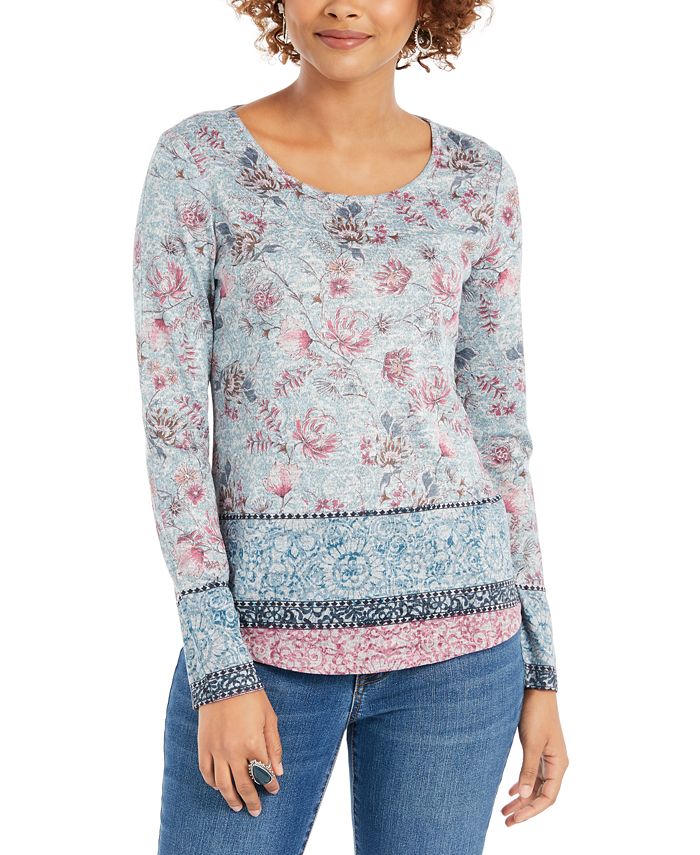 Blusa de malha estampada feminina Style &amp; Co, cinza, tamanho P