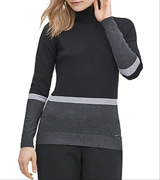 Suéter Calvin Klein Feminino Gola Alta Color Block Preto Tamanho GG