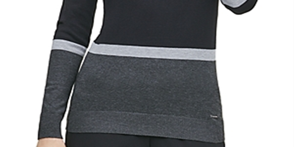 Suéter Calvin Klein Feminino Gola Alta Color Block Preto Tamanho GG