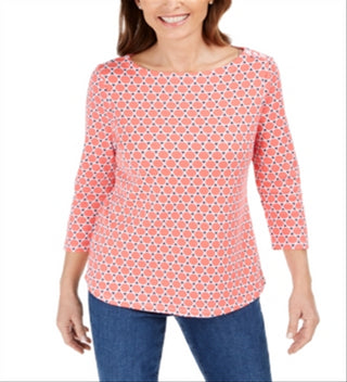 Charter Club Women's Cotton Printed Top Pink Size XL