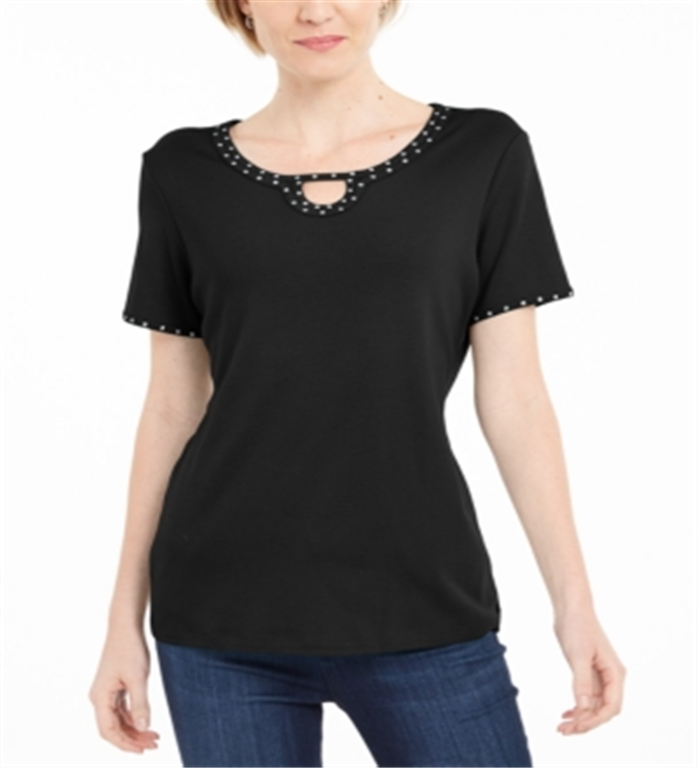 Karen Scott Top Feminino com Tachas e Decote em V Preto Tamanho X-G
