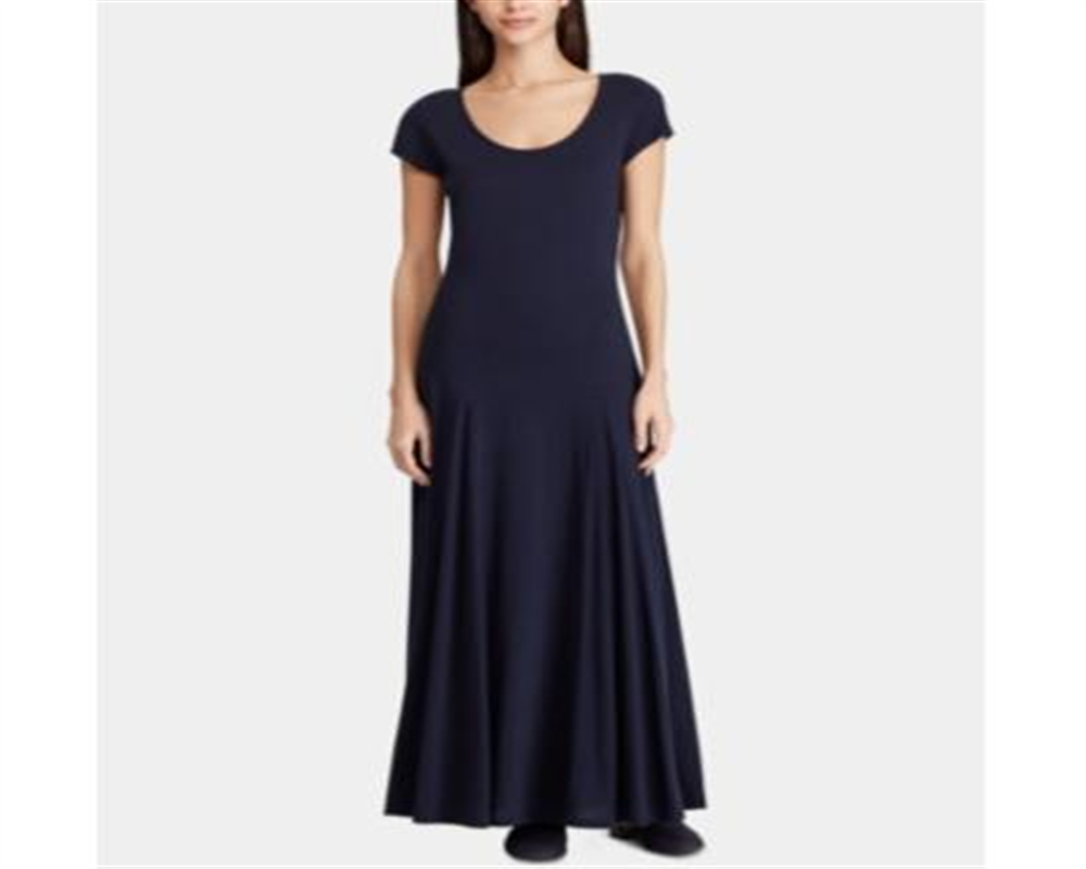 Vestido longo camiseta gola U feminino Ralph Lauren azul tamanho X-S