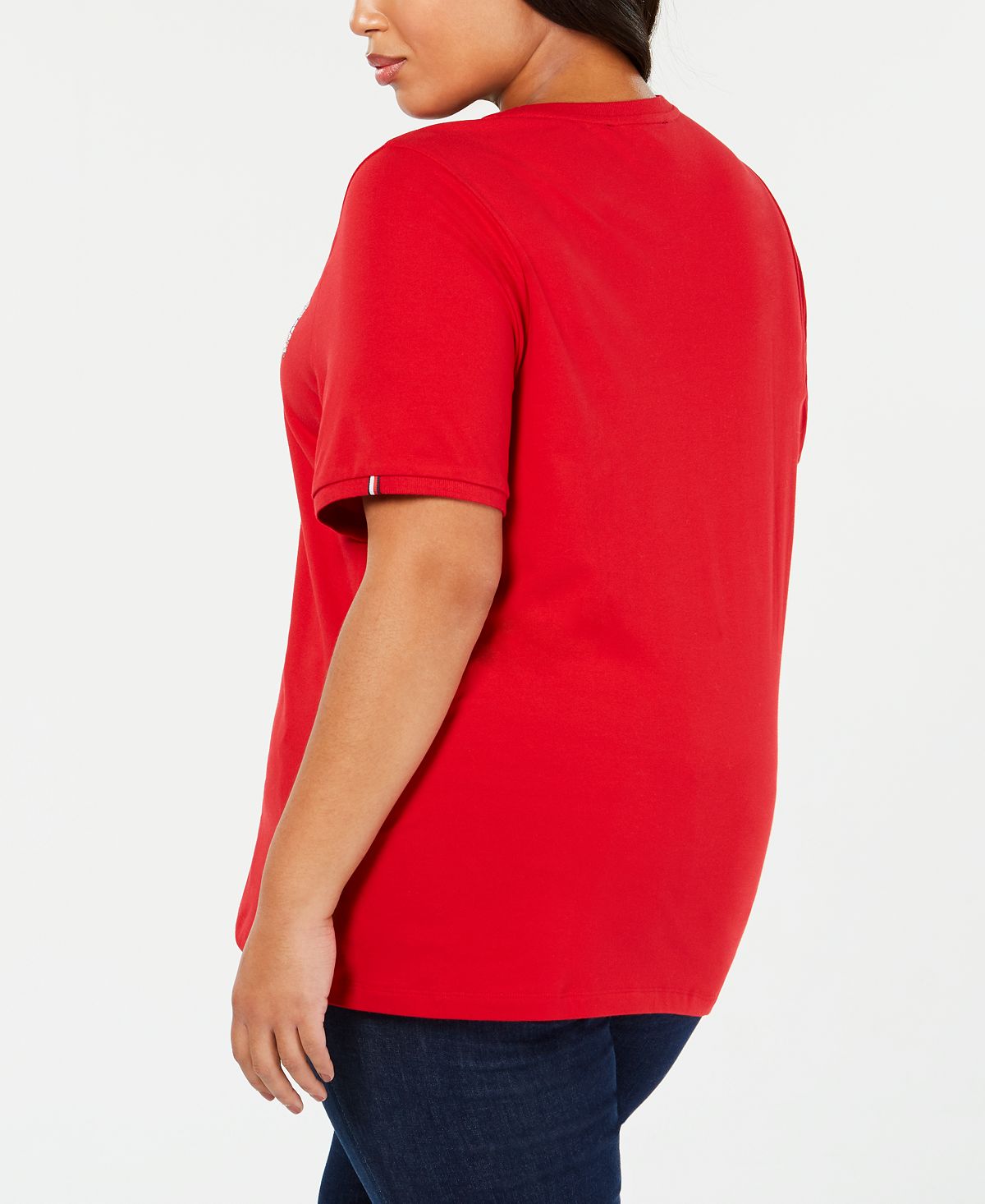 Camiseta feminina Tommy Hilfiger de manga curta e gola redonda, vermelha, tamanho 1X